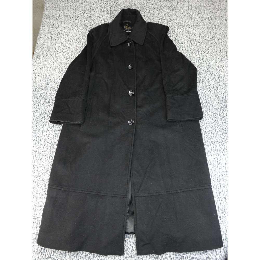 Pendleton Wool Trench Coat Womens L Black Longline Button Front Collared Classic